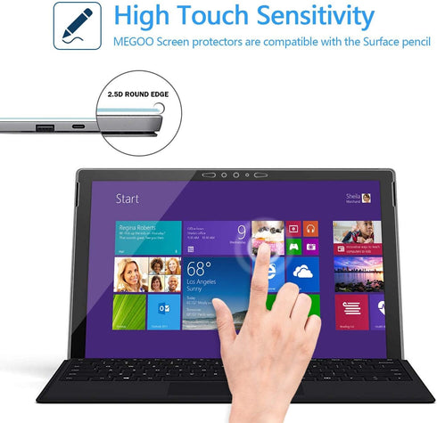 Megoo Screen Protector for Surface Pro 7 Plus/7, 2 Pack, Ultra Clear, High Response, Tempered Glass, 12.3 Inch