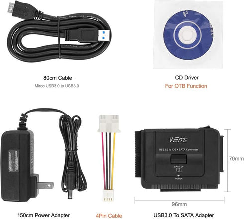 WEme USB 3.0 to SATA/IDE Adapter - Universal 2.5/3.5 Hard Drive Converter for HDD/SSD & IDE HDD Support