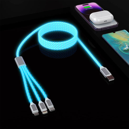 iPhone LED Light Up Flowing Charging Cable, 4Ft Multi 3 in 1 USB Universal Fast Charging Cord for Android/Apple