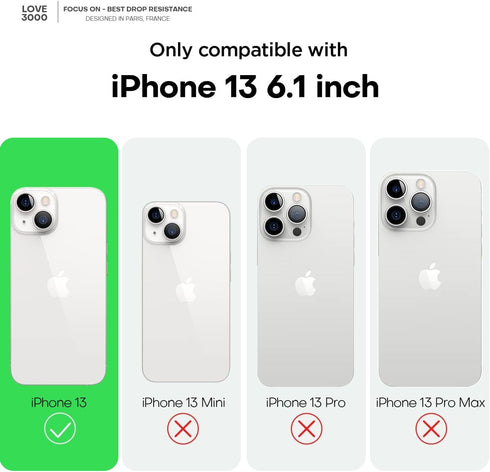 LOVE 3000 iPhone 13 Case, Shockproof Protective Phone Case with Camera Protection, Soft Anti-Scratch Microfiber Lining,