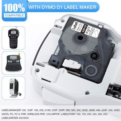 Label KINGDOM Clear Tape Compatible with Dymo D1 Black on Clear Label Tape 45010 Refill, 1/2 Inch x 23 Feet