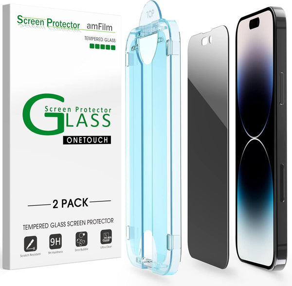 amFilm OneTouch Privacy Tempered Glass Screen Protector for iPhone 14 Pro Max (6.7") 2022, Full Coverage Case Friendly