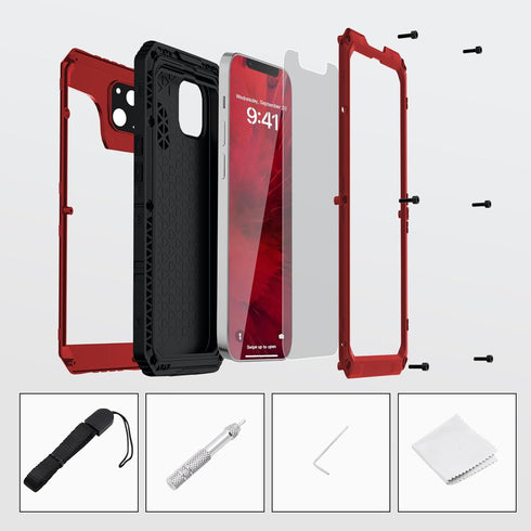 Mitywah Waterproof Case for iPhone 14 Plus - Heavy Duty Shockproof with Built-in Screen Protector, Red