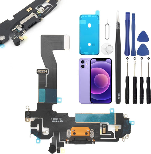 Charging Port Replacement for iPhone 12, USB Dock Connector Flex Cable Microphone with Tools (6.1")