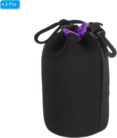 PATIKIL 3.5" ID x 7.1" H Camera Lens Bag, Drawstring Pouch with Thick Protective Neoprene, Black, Purple