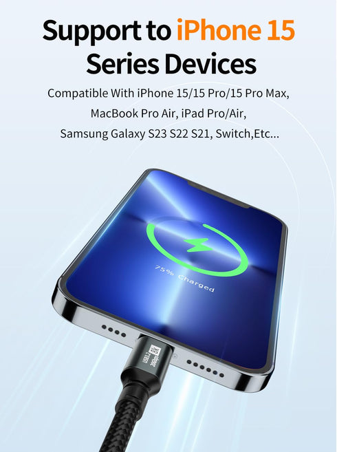 USB C to USB C 3.1 Gen 2 Cable-1.6FT, 20Gbps Data Transfer and 100W PD Fast Charging for iPhone 15, MacBooks