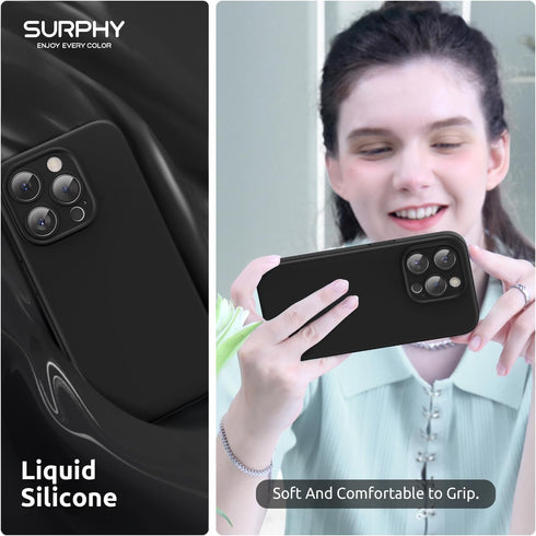 SURPHY iPhone 15 Pro Case (6.1", 2023) - Black Liquid Silicone, MagSafe Compatible + 2 Pack Screen Protectors.
