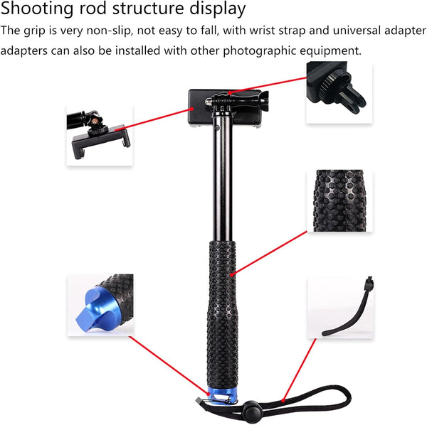 Zeizafa Extendable Camera Selfie Stick Monopod Extension Fits Most Action Cameras Invisible Selfie Stick