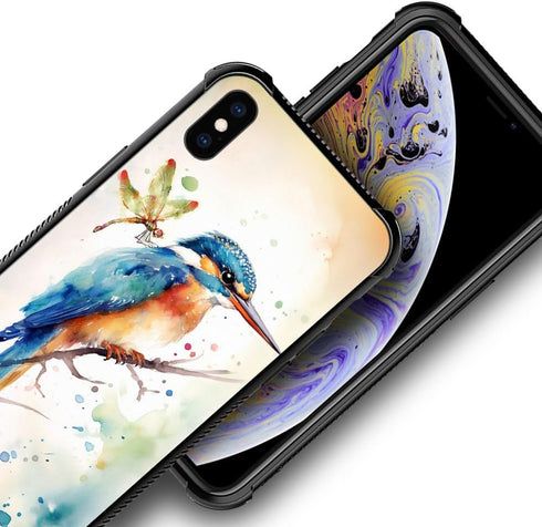 CARLOCA iPhone XR Case Compatible, Watercolor Bird Dragonfly Pattern Design, Shockproof Anti-Scratch Case for Girls,
