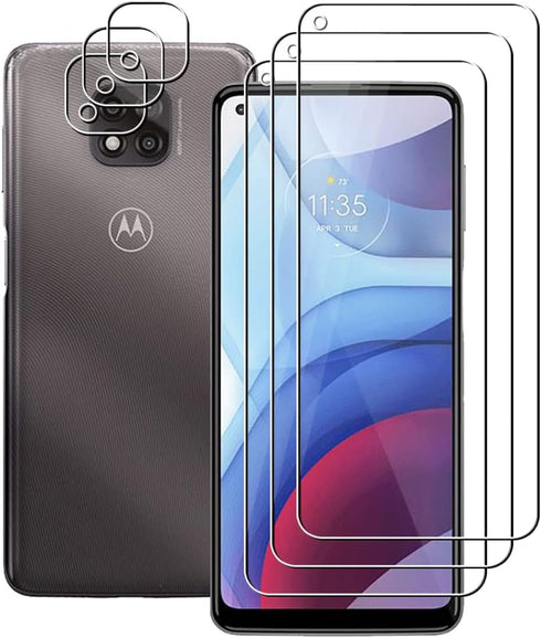 3 Pack Tempered Glass Screen Protector for Motorola Moto G Power 2021 and 3 Pack Camera Lens Protector, 9H Hardness,