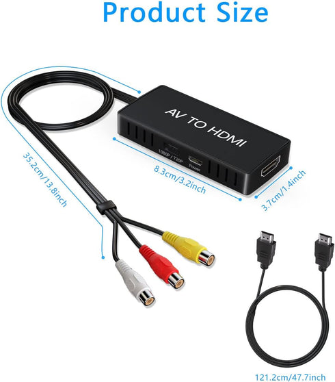 RCA to HDMI Converter, AV to HDMI Adapter, 1080P Mini Composite to HDMI, Supports PAL/NTSC for PC, Laptop, TV, WII,
