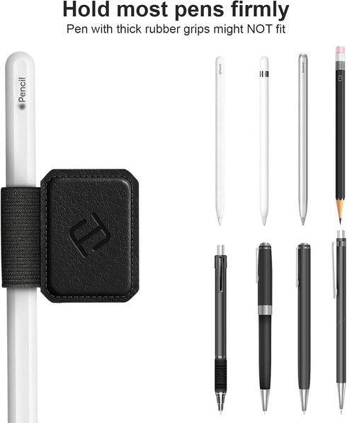 Fintie 4 Pack Pen Loop Holder for Apple Pencil Pro, Elastic Adhesive Leather Sleeve for Stylus Pens, Black