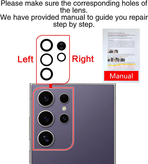 2PCS ASDAWN Back Rear Camera Lens Glass Replacement for Galaxy S24 Ultra 6.8 Inches Repair Kit