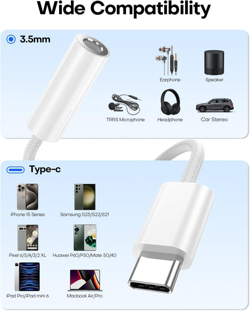 USB Type C to 3.5mm Headphone Jack Adapter for iPhone 15 Pro Max, iPad Headphone Adapter USB C to Aux Audio Dongle