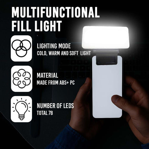 Marmae 78 3000mAh, 3 Selfie Light for iPhone LED Rechargeable Clip-On Phone Light, Modes, Won't Cover Camera