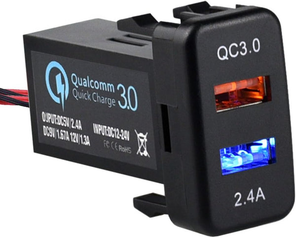 Cllena Dual USB Port Charger Socket Quick Charge 3.0 & 2.4A for Toyota Vehicles
