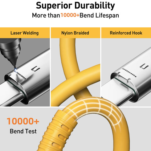 Pack of 2 USB A to USB C Charger Cable, Yellow 6.5 ft, 100W Fast Charging Cord for Samsung Galaxy Pixel PS5