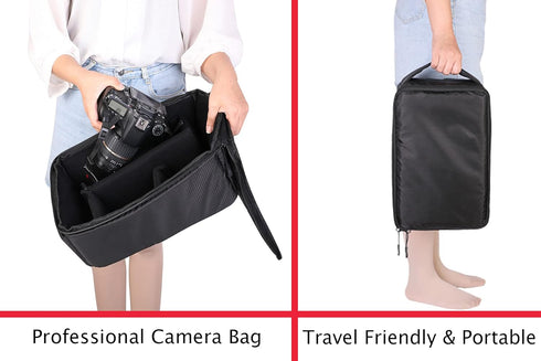 Roomy Waterproof Camera Bag Insert, Shockproof Lens Pouch for DSLR SLR with Padded Liner for Sony Canon Nikon