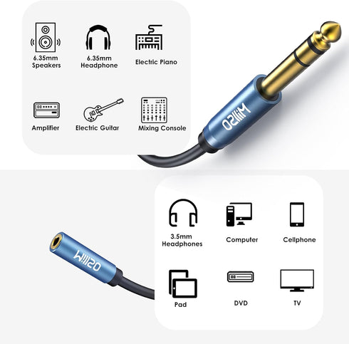 MillSO 1/4 to 3.5mm Headphone Adapter, TRS 6.35mm Male to 3.5mm Female Stereo Jack Audio Adapter