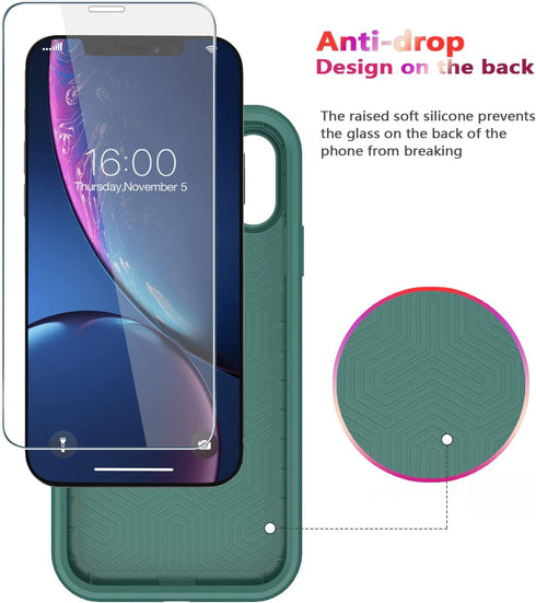 Diverbox iPhone XR Case, Teal, with Tempered Glass Screen Protector, Shockproof & Dropproof Heavy Duty Protection