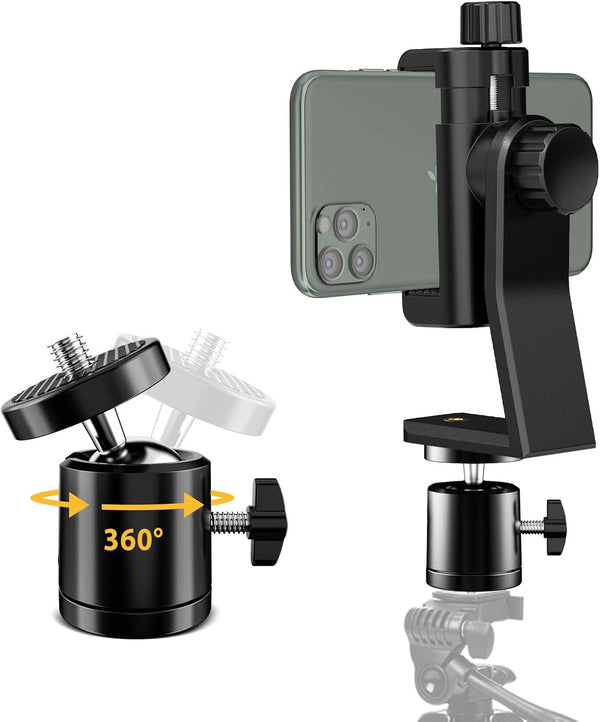 6amLifestyle Cell Phone Tripod Mount Adapter with 360° Rotatable Ball Head for Universal Smartphone Holder