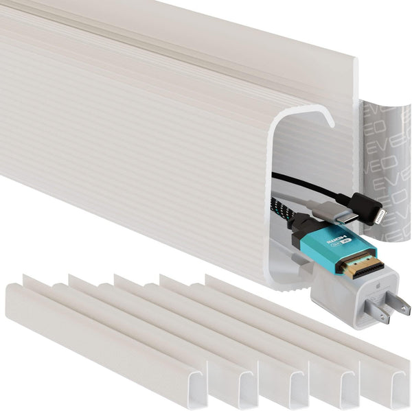 EVEO Cable Management 96'' J Channel, 6 Pack Cord Cover, Cable Management Under Desk with Adhesive Stripe