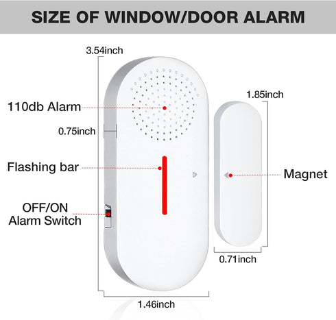 Door Window Alarm, 110DB Wireless Sensor Burglar Alarm for Kids Safety, Window Pool Alarms for Home (2 Pack)