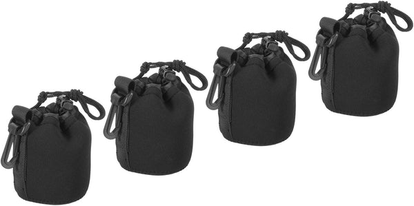 PATIKIL 4 Pcs Camera Lens Bag, 3.1" ID x 3.9" H Drawstring Pouch with Thick Neoprene for DSLR Lens, Black