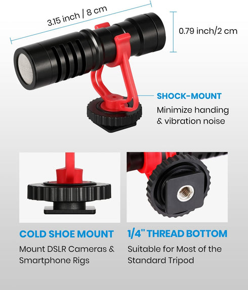 Moukey MCM-1 Video Microphone - Camera Microphone with Shock Mount for Vlogging Kit