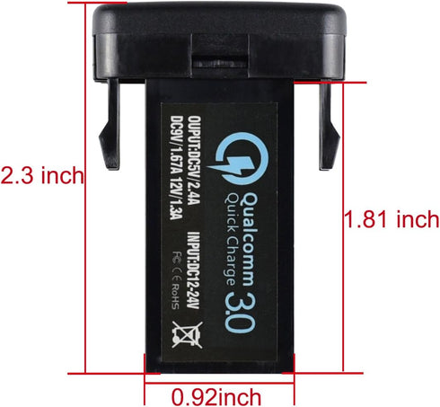 Cllena Dual USB Port Charger Socket Quick Charge 3.0 & 2.4A for Toyota Vehicles