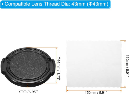 PATIKIL 43mm Lens Cap, 3 Pack Sides Pinch Snap Camera Lens Cover for Front Lens with Cloth, Suitable for 43mm Thread Universal DSLR Lenses for Nikon, for Fujifilm, for Pentax, for Leica
