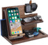 Wood Phone Docking Station, 5-in-1 Desktop Organizer for Phone, Watch, Keys, Glasses