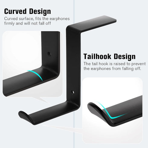 Headphone Holder for Monitor, Premium Metal Headset Stand, 3M Sticky Hanger Hooks Hold 10Lbs, Mount for Airpods Max and