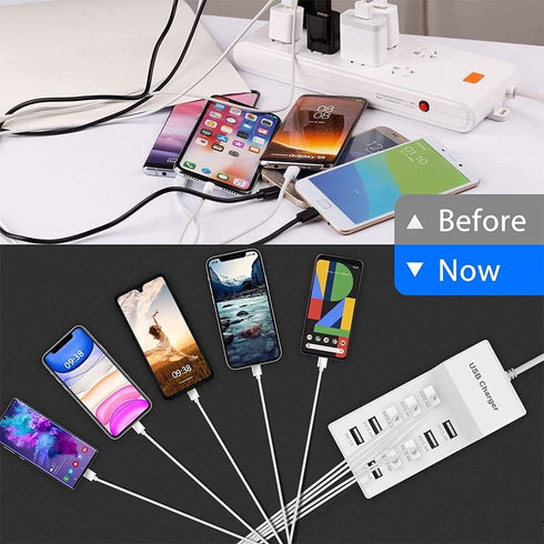 10-Port USB Wall Charger Station with Rapid Charging, Auto Detect Technology, Family-Sized USB Ports for Multiple