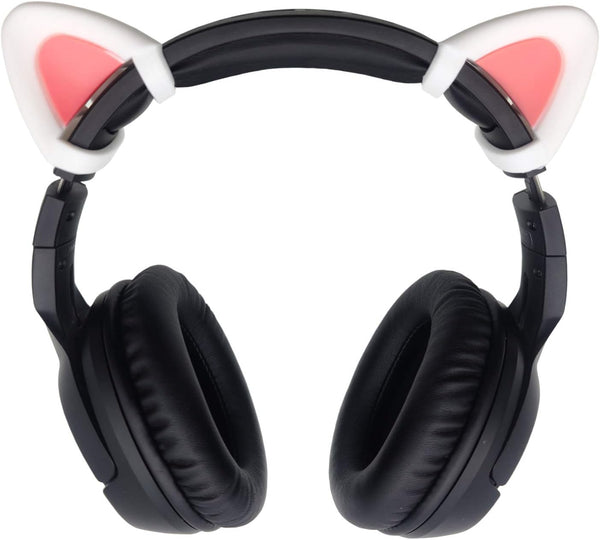 Cute Pink Cat Ears for HyperX Cloud/Cloud Stinger/Cloud Flight Headsets, Adjustable Attachment Straps, White & Pink