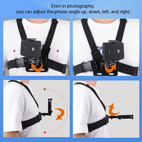 Mobile Phone Chest Mount Strap Holder, Anti-Slide Strap Mount for Phone 360 Degree Rotary for Video Recording Camera