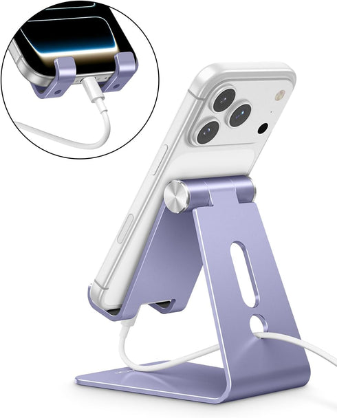 OMOTON C2 Adjustable Cell Phone Stand, Aluminum Desktop Cellphone Stand with Anti-Slip Base and Convenient Charging