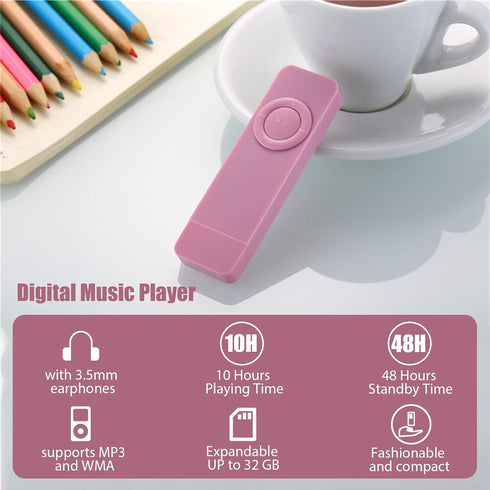 Acogedor Mp3 3.5mm 32 USB Stick Player, Portable Audio Music Player with Lanyard and Earphone, Rechargeable WMA Music