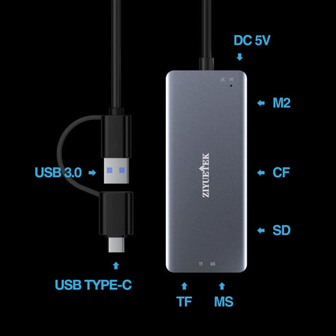 USB C USB3.0 SD Card Reader, 5in1 Multi Card Reader for SD/TF/CF/Micro SD/MS/M2, Drive Free