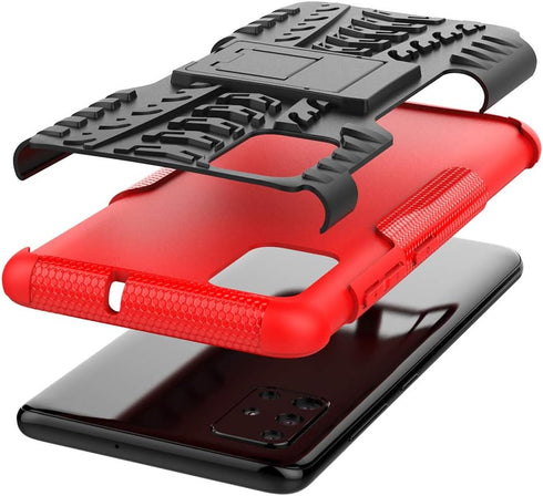 Asuwish Phone Case for Samsung Galaxy A51 4G with Tempered Glass Protector, Heavy Duty Rugged Cover, Red