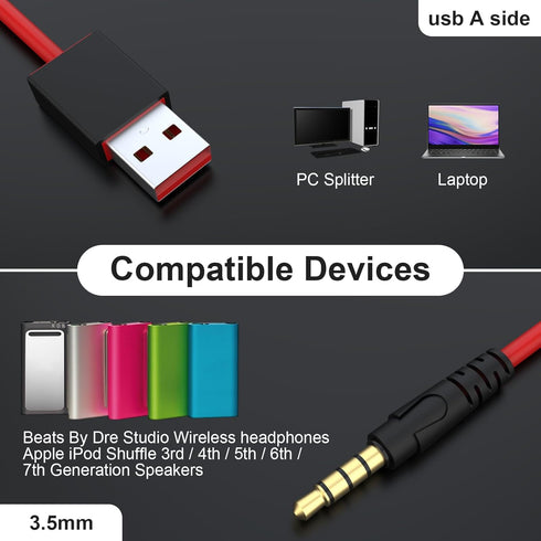 Alitutumao USB 3.5mm Cable Wire - Solo Wireless Headphones Charger Cord Compatible with Beats by Dr Dre