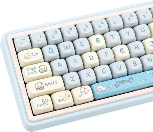 MOA Keycaps, PBT Keycaps, 148 Keys Blue White Cute Custom Gaming Keycaps Dye Sublimation for ANSI Layouts Cherry