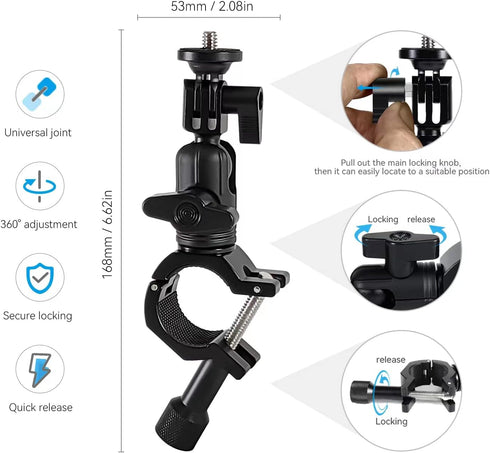 Super Clamp Camera Mount with 1/4" Screw for Bike/Bicycle/Motorcycle Handlebars, Compatible with DSLR Camera/Gopro