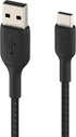 Belkin BoostCharge 1M Braided USB-C to USB-A Cord - Black for iPhone 15, Samsung Galaxy S24, Note20, Google Pixel 7/8,