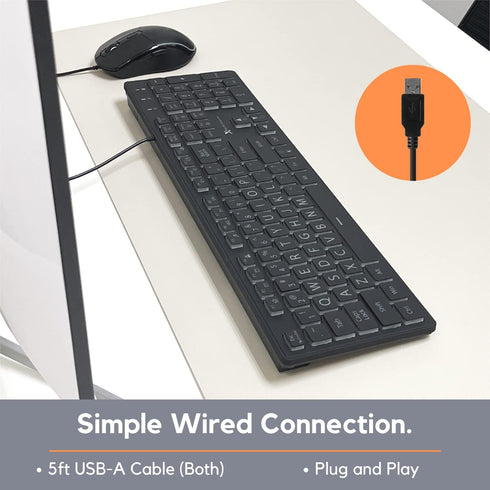 X9 Performance Large Print Lighted Keyboard and Mouse Combo, USB Wired Backlit Keyboard for Elderly, Low Vision Users