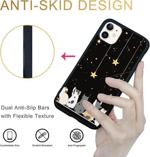 Cute Cat iPhone 11 Case, Yellow Cat Pattern Non-Slip Shock Absorption Soft Silica Gel Frame for Teen Girls