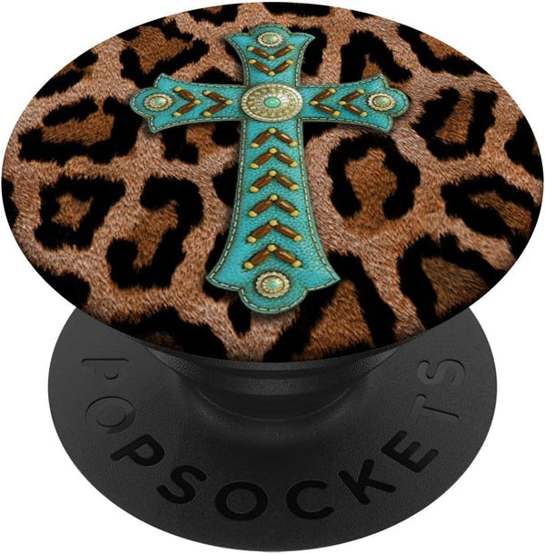 Leopard Cheetah Print Turquoise Teal Rodeo Southwest PopSockets Standard Grip
