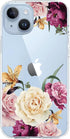 Designed for iPhone 15 Case, Clear Cute Pink Purple Floral Flowers Design, Hard Back Soft Bumper Shockproof Cover