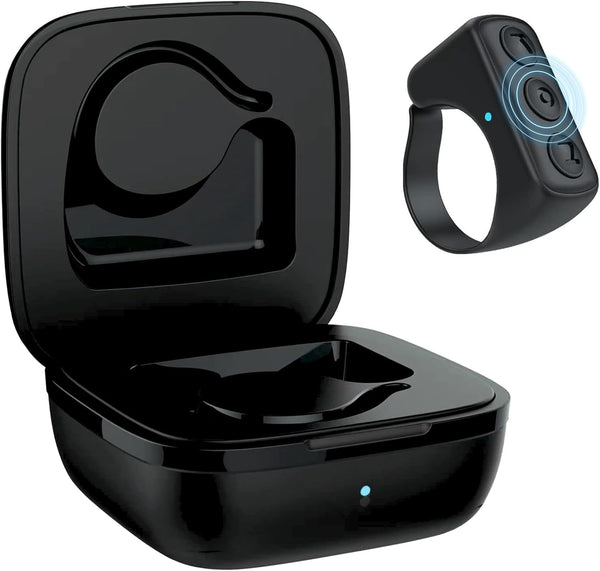 TIK Tok Bluetooth Remote Control Page Turner for iPhone, Android, Camera Remote Shutter, Bluetooth Ring, Black