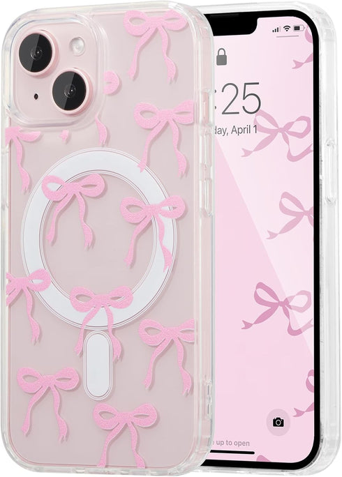 UEEBAI Magnetic for iPhone 15 Case, Bow Case Compatible with MagSafe, Wireless Slim